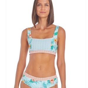 NWT Cabana Life Cayman Reversible Bikini Top Medium UPF 50 Turquoise Tropical